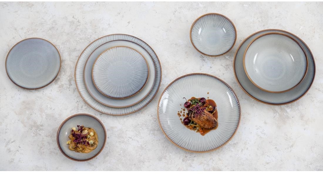  Olympia Assiettes plates Drift en relief gris 180mm (lot de 6) 