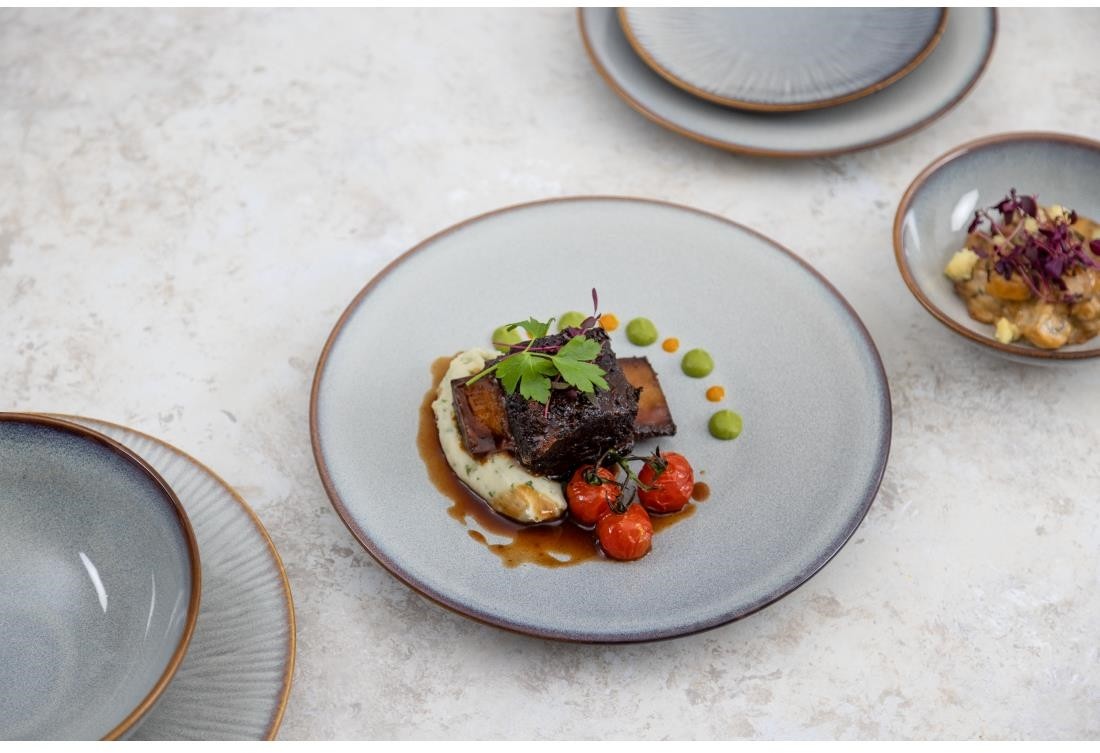  Olympia Assiettes plates Drift en relief gris 180mm (lot de 6) 
