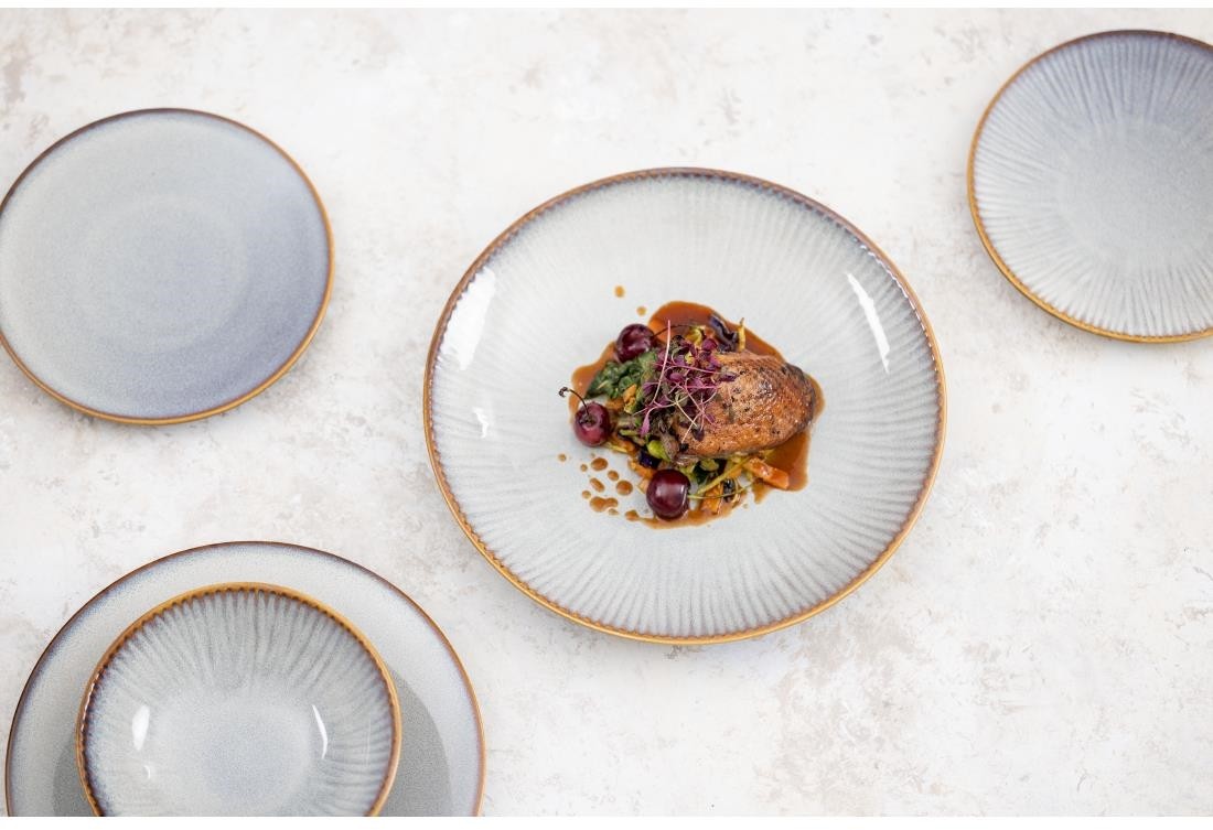  Olympia Assiettes plates Drift en relief gris 180mm (lot de 6) 
