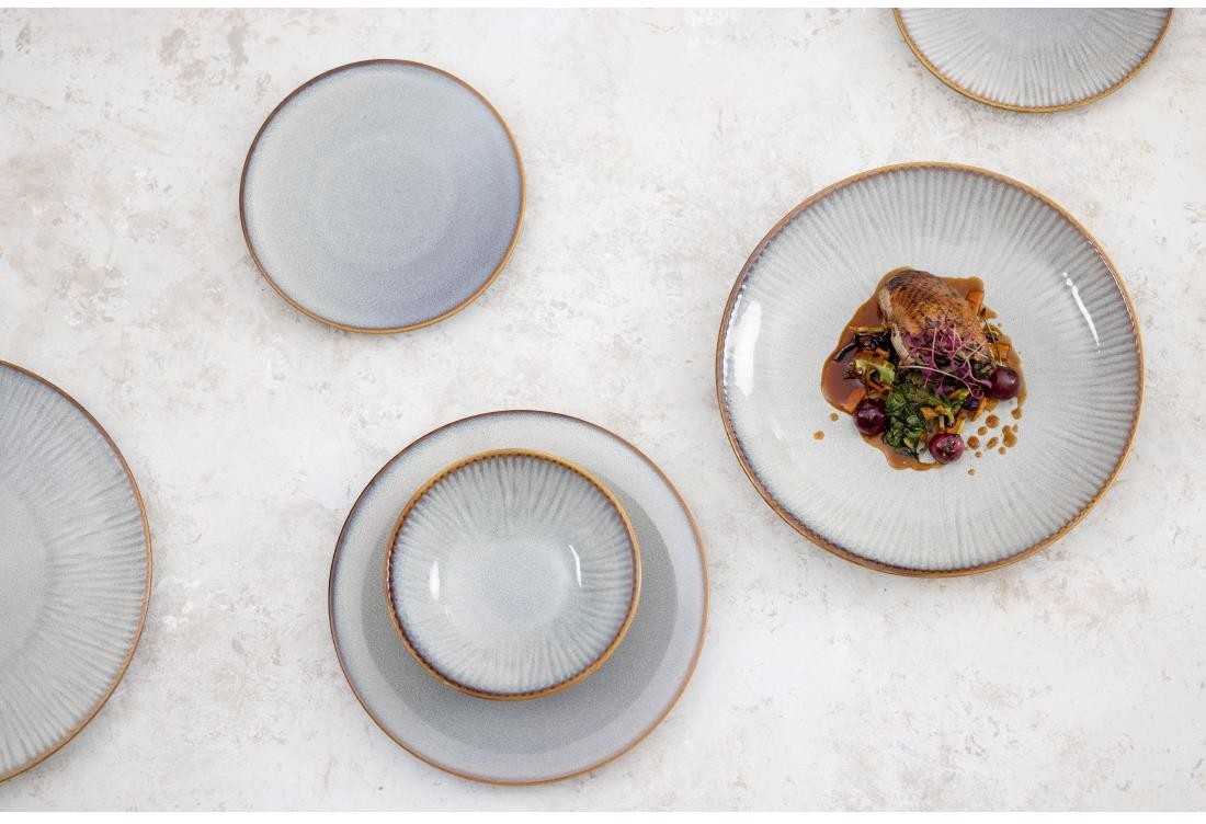  Olympia Assiettes creuses Drift en relief gris 260 mm (lot de 4) 
