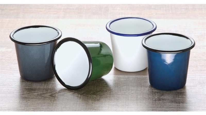  Olympia Pot &agrave; sauce en acier &eacute;maill&eacute; bleu et blanc 114ml 