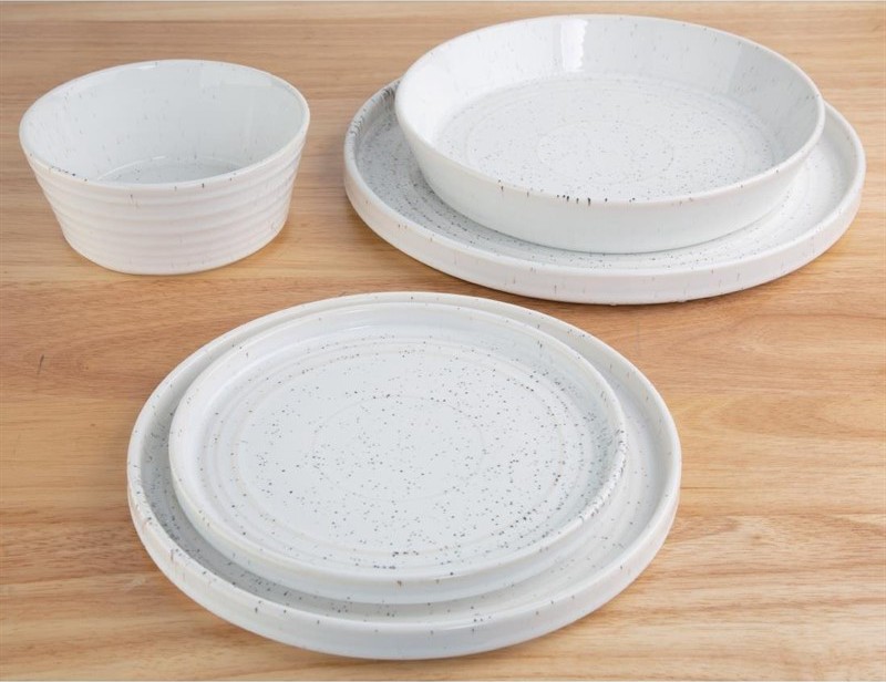  Olympia Assiettes plates rondes Cavolo blanc mouchet&eacute; 270mm (lot de 4) 