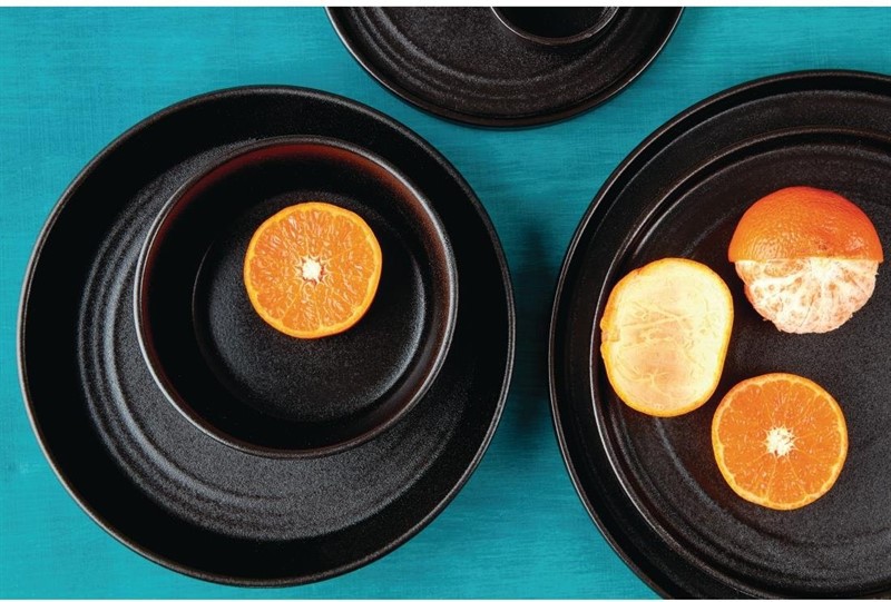  Olympia Assiettes plates rondes textur&eacute;es Cavolo noires 270mm (lot de 4) 