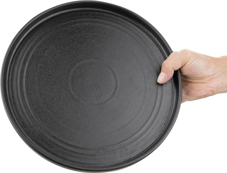  Olympia Assiettes plates rondes textur&eacute;es Cavolo noires 270mm (lot de 4) 