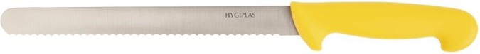  Hygiplas Couteau &agrave; trancher dent&eacute; jaune 255mm 
