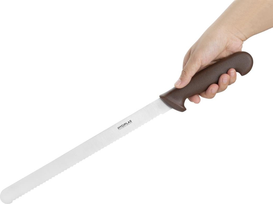  Hygiplas Couteau &agrave; trancher dent&eacute; marron 30cm 