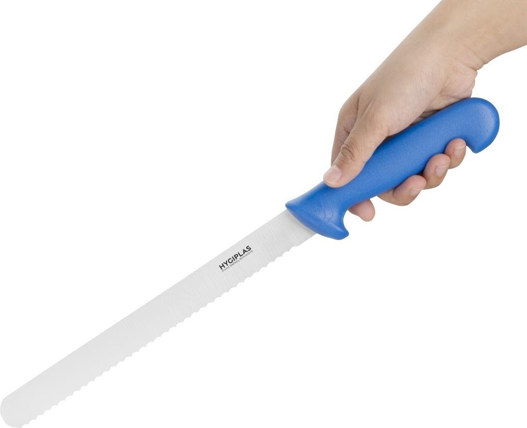  Hygiplas Couteau &agrave; trancher dent&eacute; bleu 25cm 