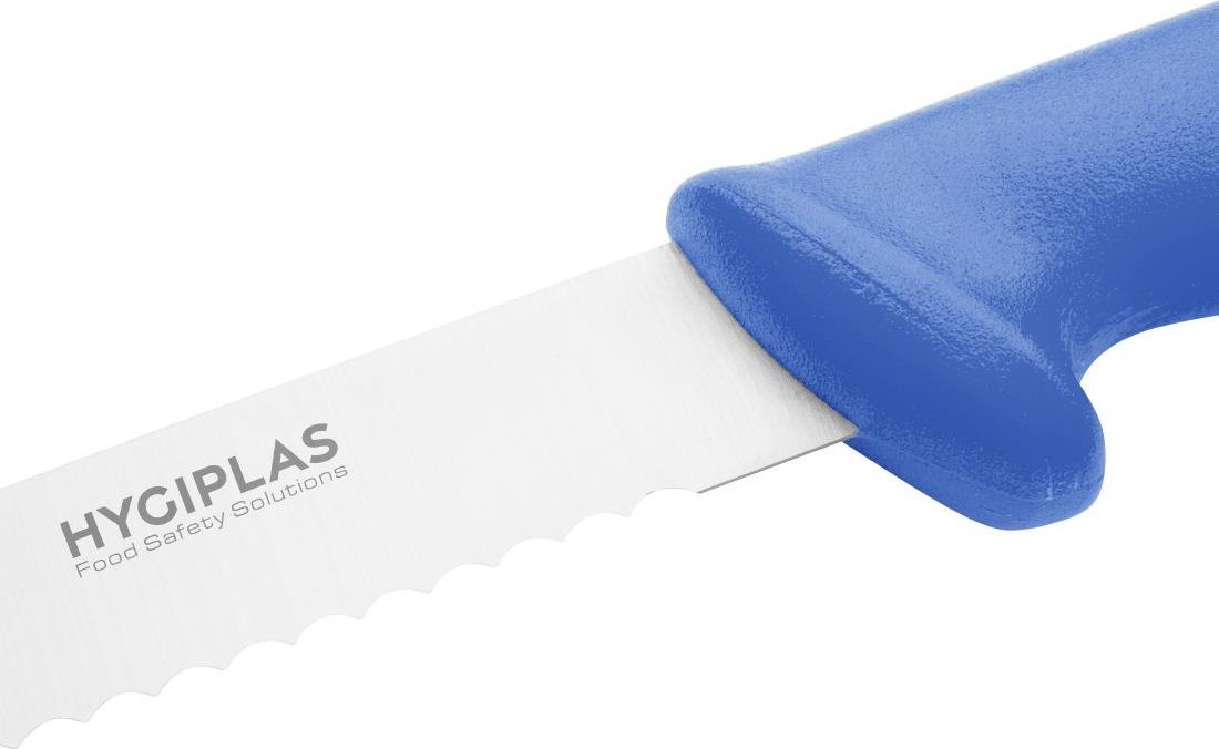  Hygiplas Couteau &agrave; trancher dent&eacute; bleu 25cm 
