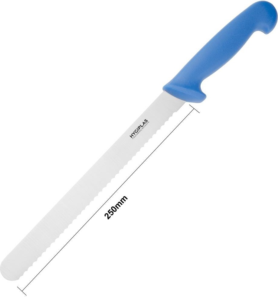  Hygiplas Couteau &agrave; trancher dent&eacute; bleu 25cm 