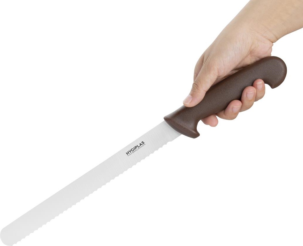  Hygiplas Couteau &agrave; trancher dent&eacute; marron 25cm 