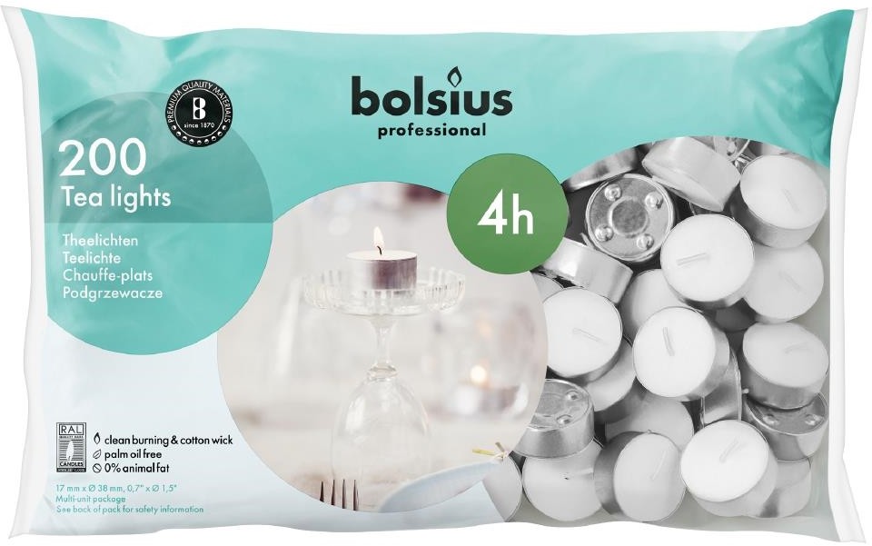  Bolsius Bougies chauffe-plat professionnelles 4 heures (lot de 200) 