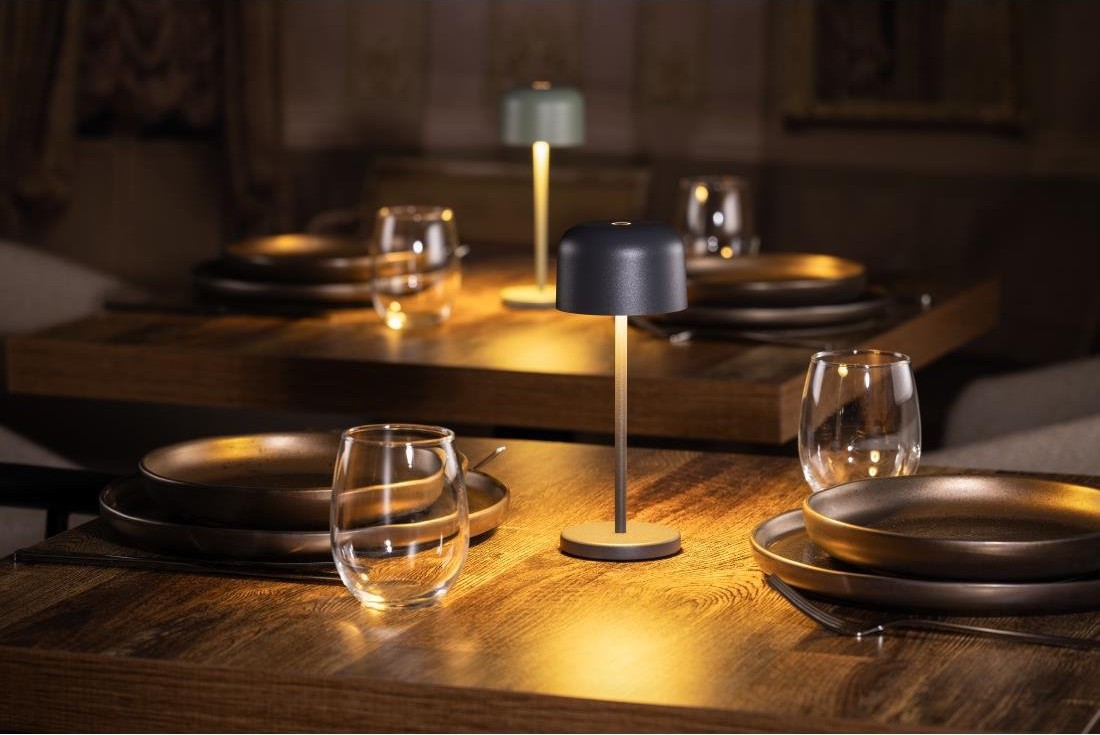  Olympia Lampe de table avec abat-jour rond Lucca grise 200mm 