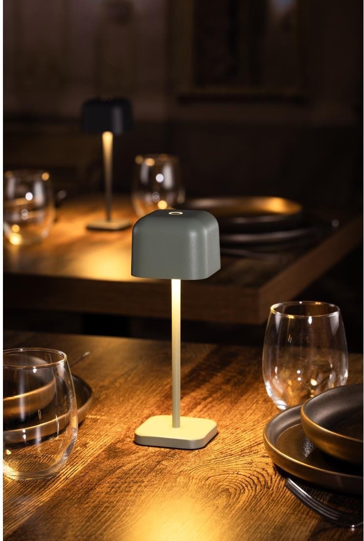  Olympia Lampe de table avec abat-jour carr&eacute; Lucca verte 200mm 