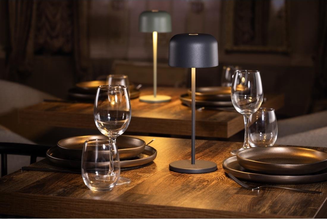  Olympia Lampe de table avec abat-jour rond Lucca grise 300mm 