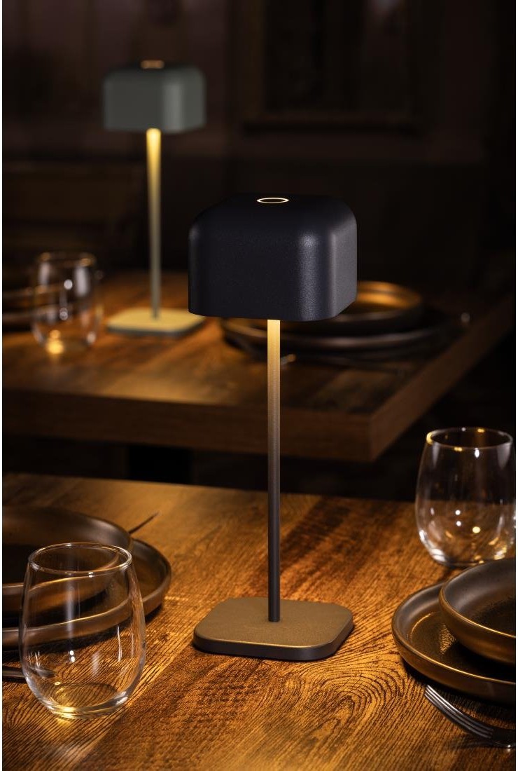  Olympia Lampe de table avec abat-jour carr&eacute; Lucca grise 300mm 