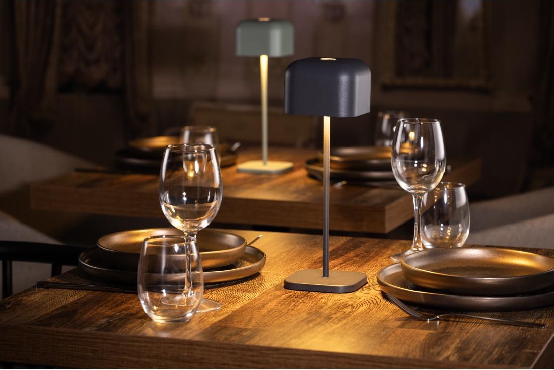  Olympia Lampe de table avec abat-jour carr&eacute; Lucca grise 300mm 