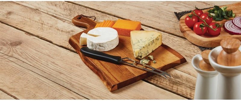  Olympia Petite planche en acacia bords ondul&eacute;s 305x215x15mm manche 75mm 