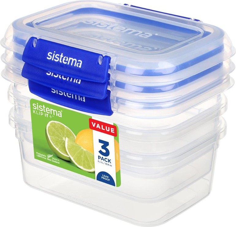  Sistema Bo&icirc;tes alimentaires rectangulaires Klip It Plus 1L (lot de 3) 