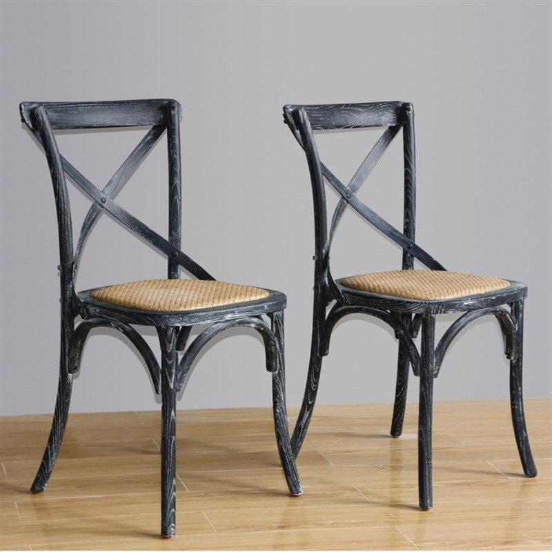  Bolero Chaises en bois patin&eacute; avec dossier crois&eacute; noires 