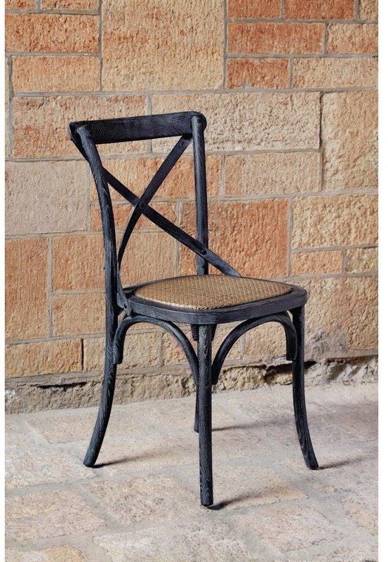  Bolero Chaises en bois patin&eacute; avec dossier crois&eacute; noires 