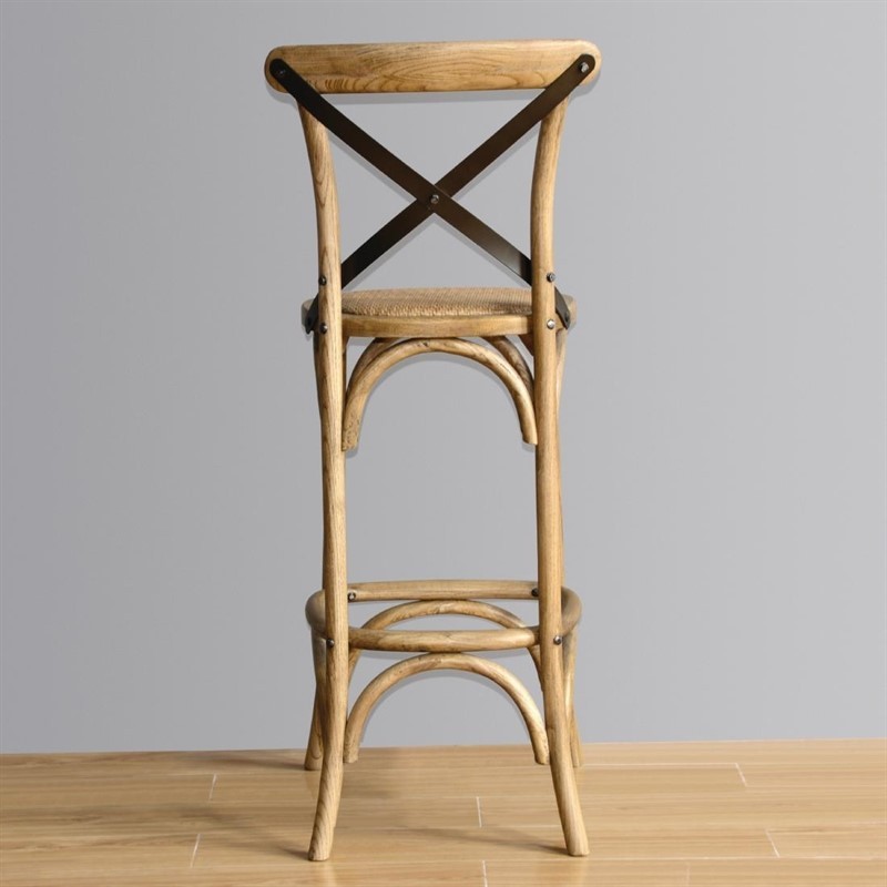  Bolero Tabouret de bar en bois avec dossier crois&eacute; m&eacute;tal 