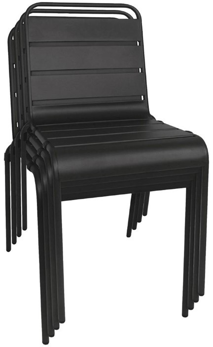  Bolero Chaise &agrave; lattes en acier noire lot de 4 