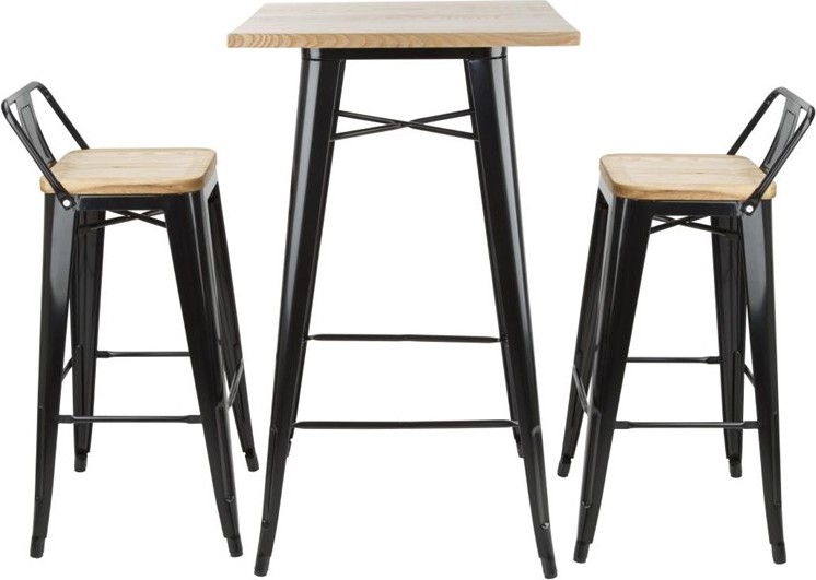  Bolero Table de bar noire avec plateau en bois Bistro 