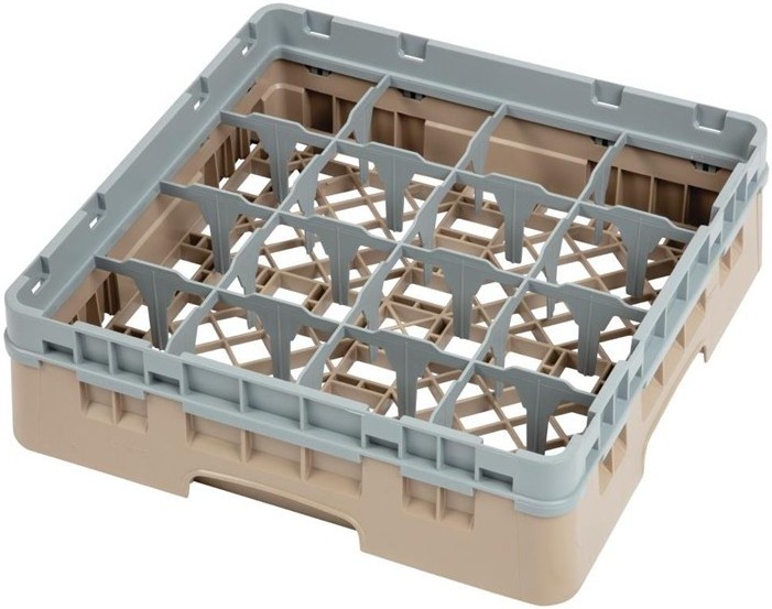  Cambro Casier &agrave; verres 16 compartiments Camrack beige hauteur max 92mm 