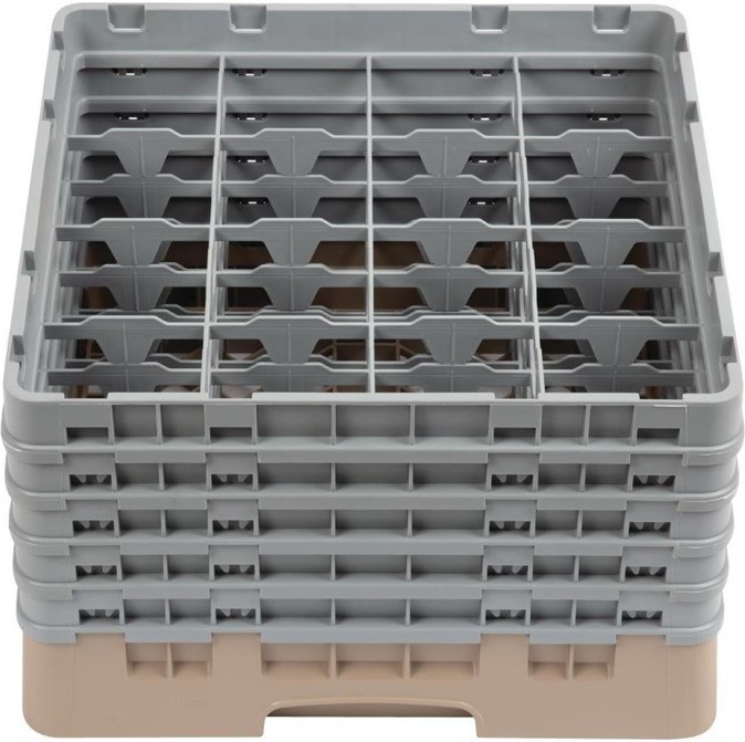  Cambro Casier &agrave; verres 16 compartiments Camrack beige hauteur max 257mm 