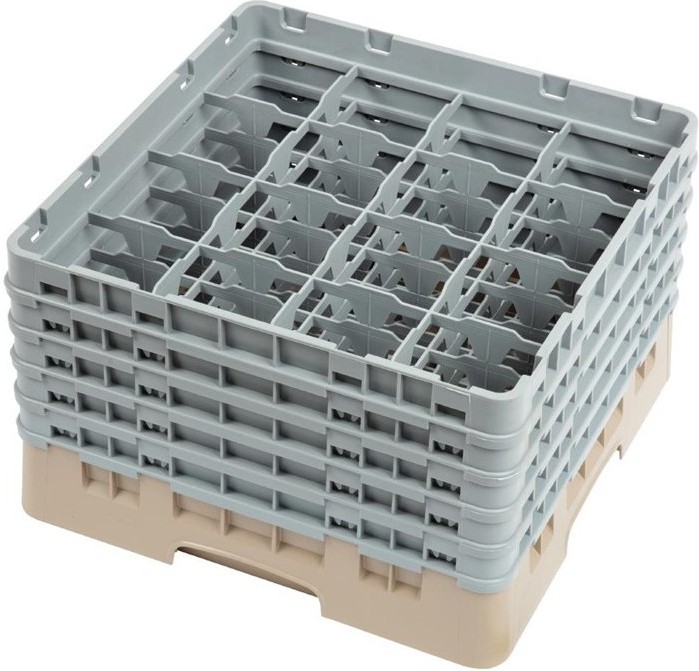  Cambro Casier &agrave; verres 16 compartiments Camrack beige hauteur max 257mm 