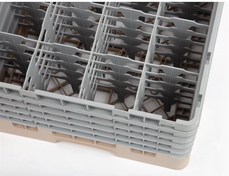  Cambro Casier &agrave; verres 16 compartiments Camrack beige hauteur max 257mm 